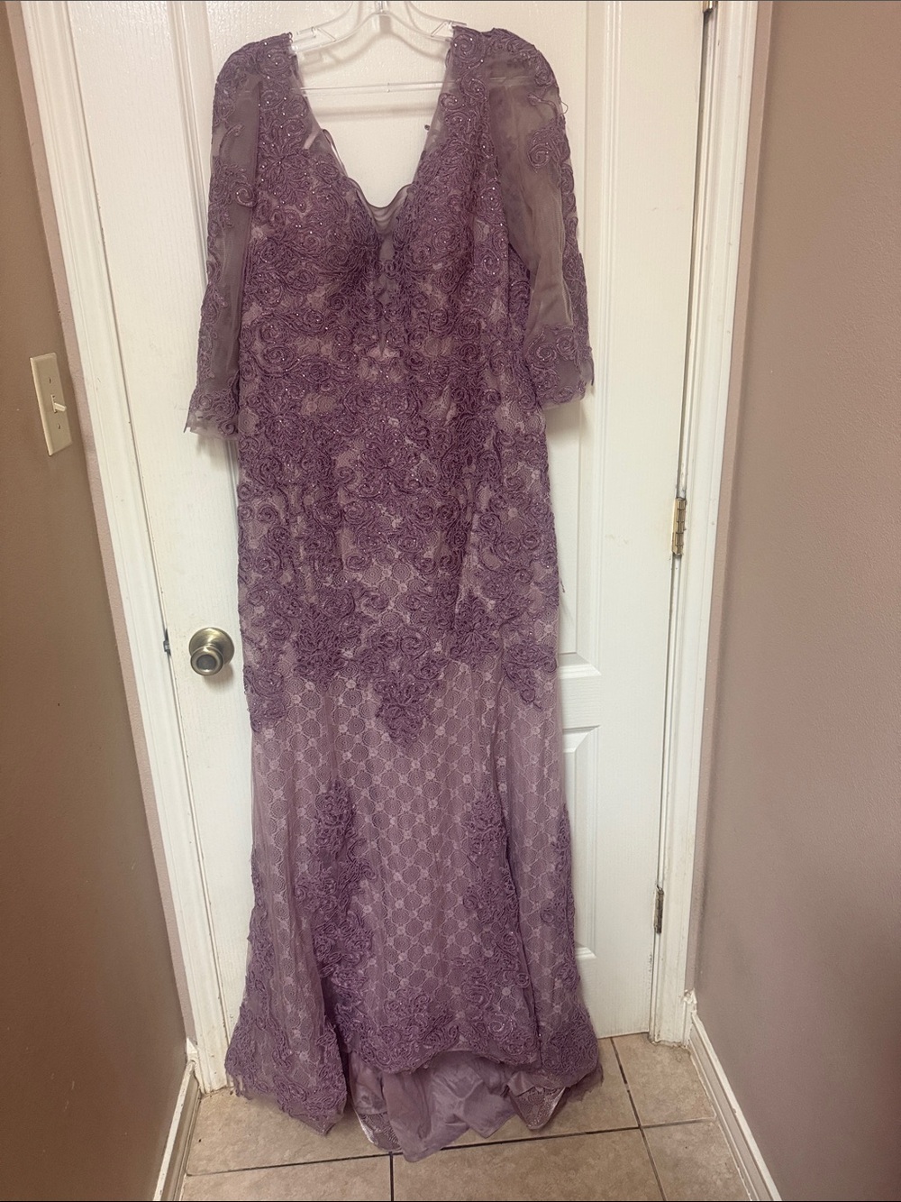 Lavender Embroidered Maxi Dress with Sheer Sleeves